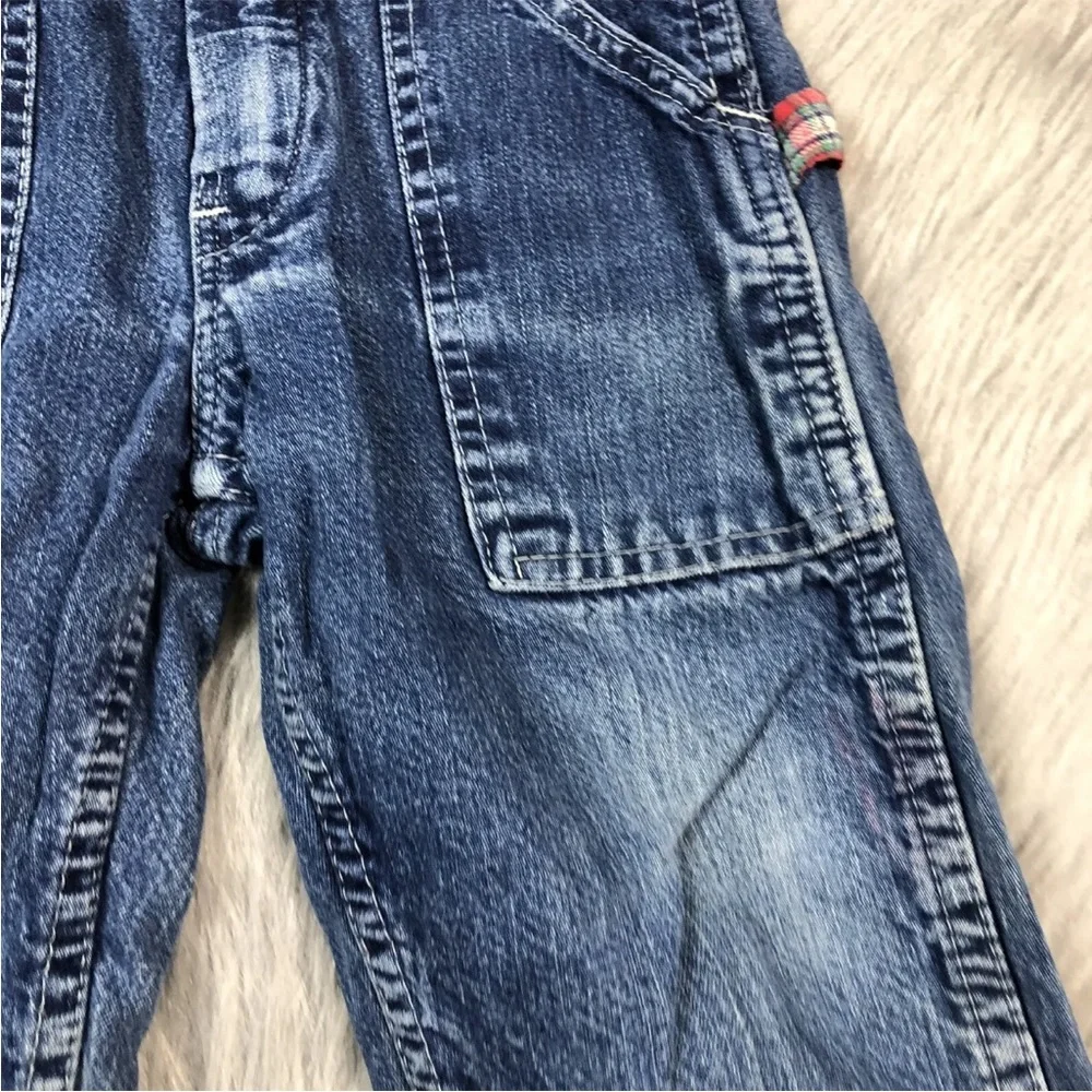 Vintage Toddler Oshkosh Bgosh Denim Blue Red Plaid Flannel Lined Overalls